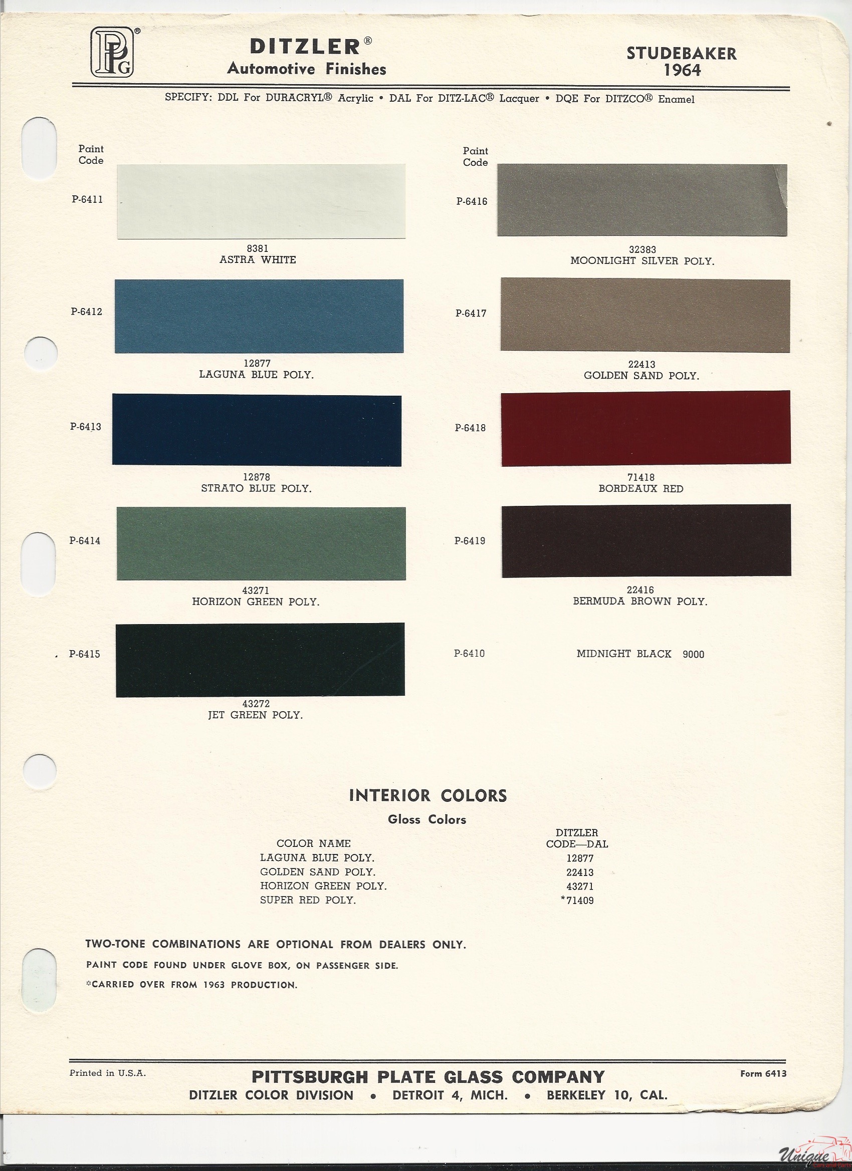 1960 To 1964 Studebaker Paint Charts